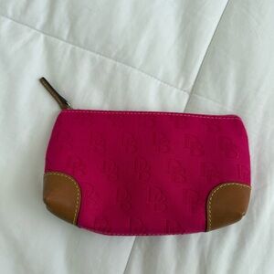 Dooney & Bourke Pink and Brown Cosmetic Bag with Leather Accents